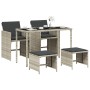 Set comedor de jardín 5 pzas cojines ratán sintético gris claro