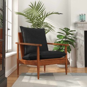 Sillón madera maciza acacia y cuero auténtico negro