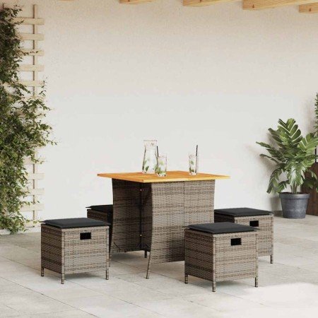 Set comedor de jardín 5 piezas con cojines ratán sintético gris en Conjuntos de jardín | Comprar online en Foro24