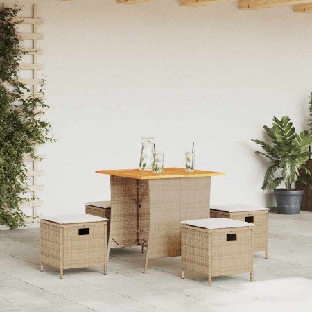 Set comedor de jardín 5 pzas con cojines ratán sintético beige