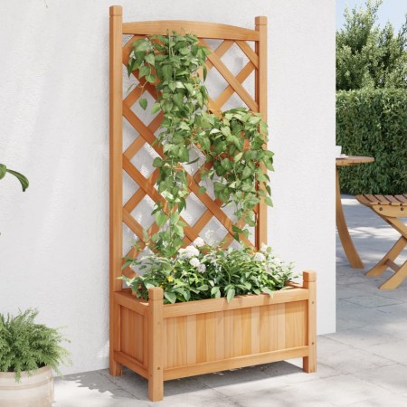 Jardinera con enrejado de madera maciza de abeto marrón