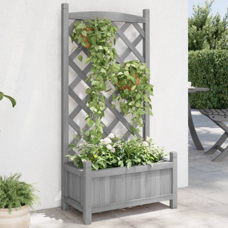 Jardinera con enrejado madera maciza de abeto gris en Maceteros y jardineras | Comprar online en Foro24