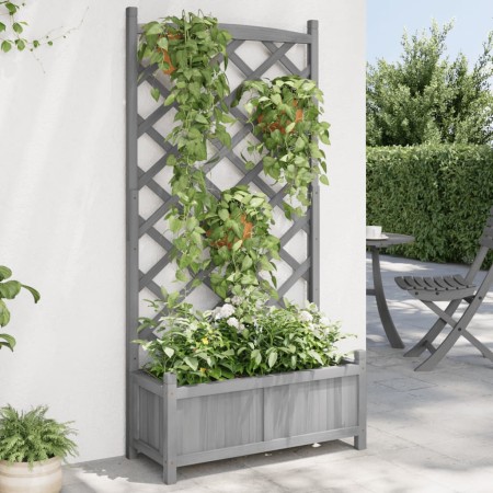 Jardinera con enrejado madera maciza de abeto gris
