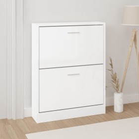 Mueble zapatero madera contrachapada blanco brillo 59x17x81 cm