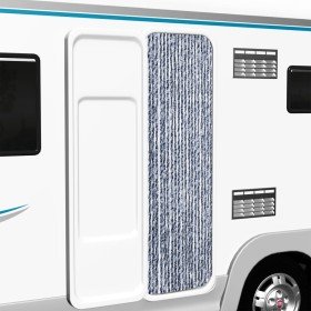 Cortina mosquitera chenilla azul blanco y plateada 56x185 cm