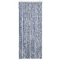 Cortina mosquitera chenilla azul blanco y plateada 56x185 cm