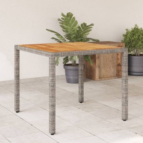 Mesa de jardín superficie madera acacia ratán gris 90x90x75 cm