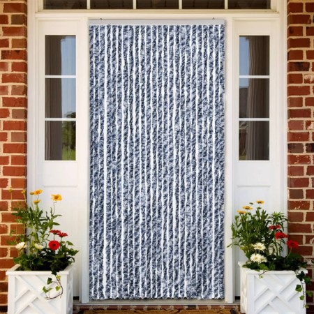 Cortina mosquitera chenilla azul blanco y plateado 100x220 cm