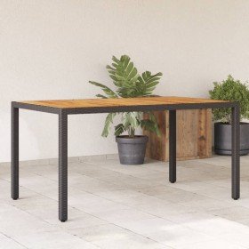 Mesa de jardín superficie madera acacia ratán negro 150x90x75cm