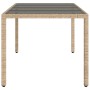 Mesa de jardín superficie de vidrio ratán PE beige 190x90x75 cm