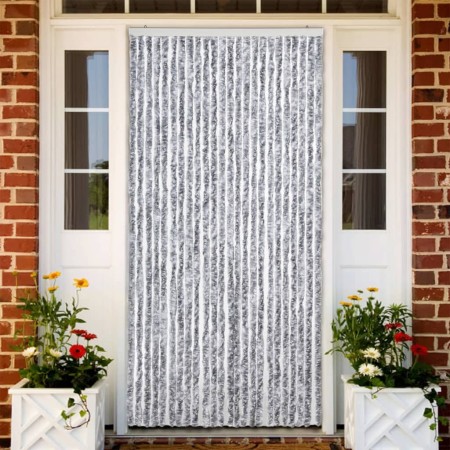 Cortina mosquitera de chenilla blanca y gris 100x220 cm