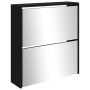 Mueble zapatero con espejo 2 niveles negro 63x17x67 cm