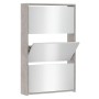 Mueble zapatero y espejo 3 niveles gris hormigón 63x17x102,5 cm