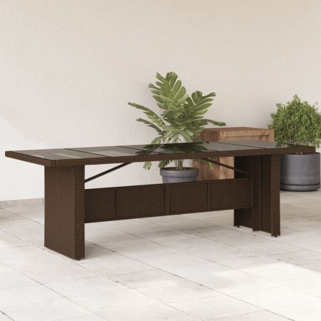 Mesa de jardín superficie de vidrio ratán PE marrón 240x90x75cm