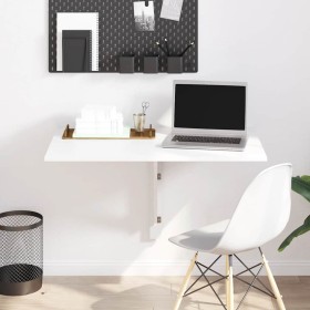 Mesa de pared plegable contrachapada blanco brillo 100x60x56 cm