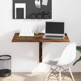 Mesa de pared plegable contrachapada roble ahumado 100x60x56 cm