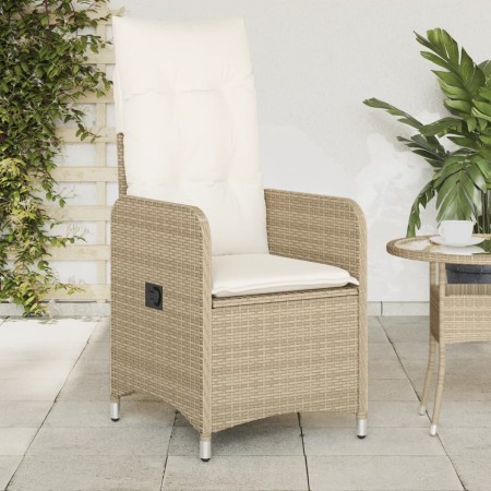 Silla de jardín reclinable con cojines ratán sintético beige en Sillas de jardín | Comprar online en Foro24