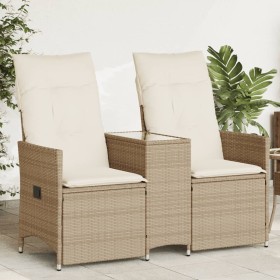 Sofá de jardín reclinable de 2 plazas con mesa ratán PE beige Sofá de jardín reclinable de 2 plazas con mesa ratán PE beige