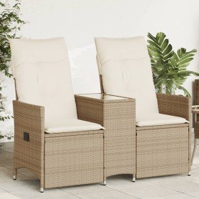 Sofá de jardín reclinable de 2 plazas con mesa ratán PE beige