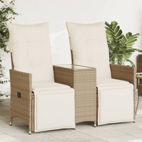 Sofá de jardín reclinable de 2 plazas con mesa ratán PE beige Sofá de jardín reclinable de 2 plazas con mesa ratán PE beige