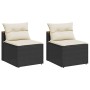 Sofá de jardín sin reposabrazos 2 uds y cojines ratán PE negro