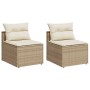 Sofá de jardín sin reposabrazos 2 uds y cojines ratán PE beige