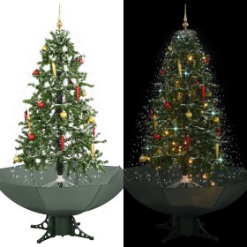 Árbol de Navidad con nieve con base en paraguas verde 170 cm