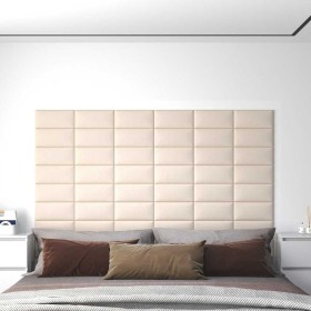 Paneles de pared 12 uds terciopelo crema 30x15 cm 0,54 m²