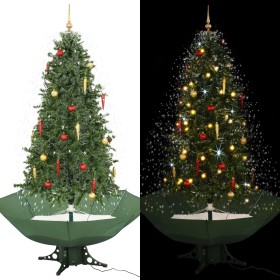 Árbol de Navidad con nieve con base en paraguas verde 190 cm