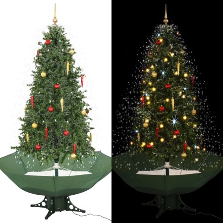 Árbol de Navidad con nieve con base en paraguas verde 190 cm