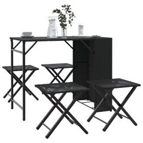 Juego de comedor de jardín plegable 5 piezas ratán PE negro