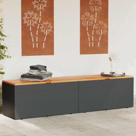 Caja de almacenaje jardín madera acacia ratán negro 220x50x54cm