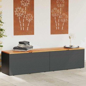 Caja de almacenaje jardín madera acacia ratán negro 220x50x54cm