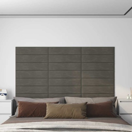 Paneles de pared 12 uds terciopelo gris oscuro 60x15 cm 1,08 m²