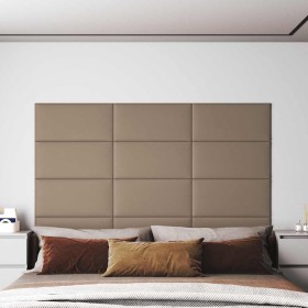 Paneles de pared 12 uds cuero PE capuchino 60x30 cm 2,16 m²