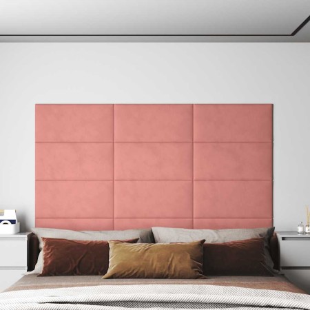 Paneles de pared 12 uds terciopelo rosa 60x30 cm 2,16 m²