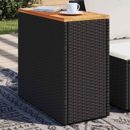 Mesa auxiliar jardín tapa madera ratán PE negro 58x27,5x55 cm
