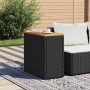 Mesa auxiliar jardín tapa madera ratán PE negro 58x27,5x55 cm
