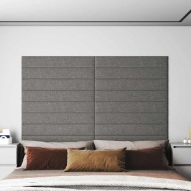 Paneles de pared 12 uds tela gris claro 90x15 cm 1,62 m²