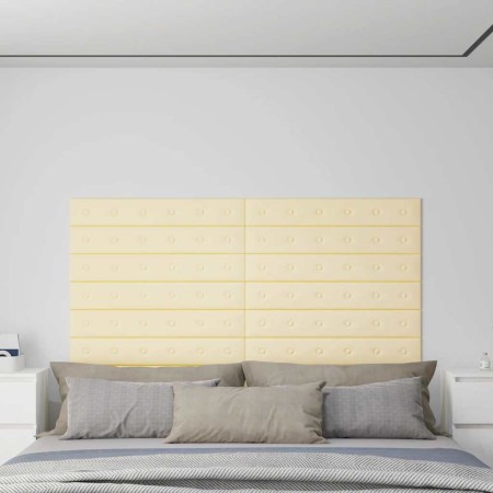 Paneles de pared 12 uds cuero sintético crema 90x15 cm 1,62 m²