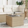 Mesa de jardín superficie de vidrio ratán PE beige 55x55x37 cm