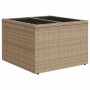 Mesa de jardín superficie de vidrio ratán PE beige 55x55x37 cm