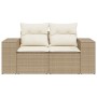 Sofá de jardín con cojines de 2 plazas ratán sintético beige
