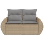 Sofá de jardín con cojines de 2 plazas ratán sintético beige