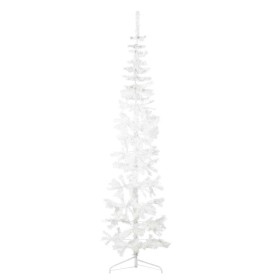Medio árbol de Navidad artificial con soporte blanco 210 cm