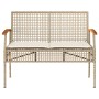 Banco de jardín con cojín ratán sintético beige y madera acacia