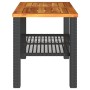Mesa de jardín ratán sintético madera acacia negro 70x38x42 cm