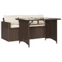 Set comedor de jardín y cojines 2 pzas ratán sintético marrón