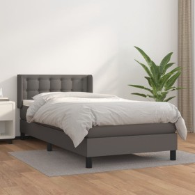 Cama box spring con colchón cuero sintético gris 100x200 cm