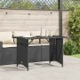 Mesa de jardín superficie de vidrio ratán PE negro 110x68x70 cm